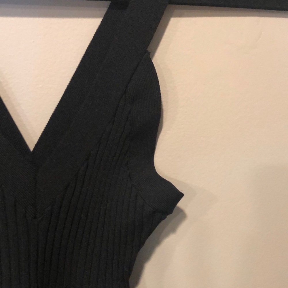 Black V-Neck Ribbed Tank Stretch Sweater Dress - Picture 7 of 7